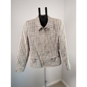 Lana Sport Pink Cream Tweed Zip Up Jacket Chain Detail Made in Canada Size 6